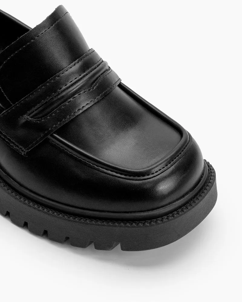 Matte and Patent Leather Penny Chunky Platform Slip-on Loafers