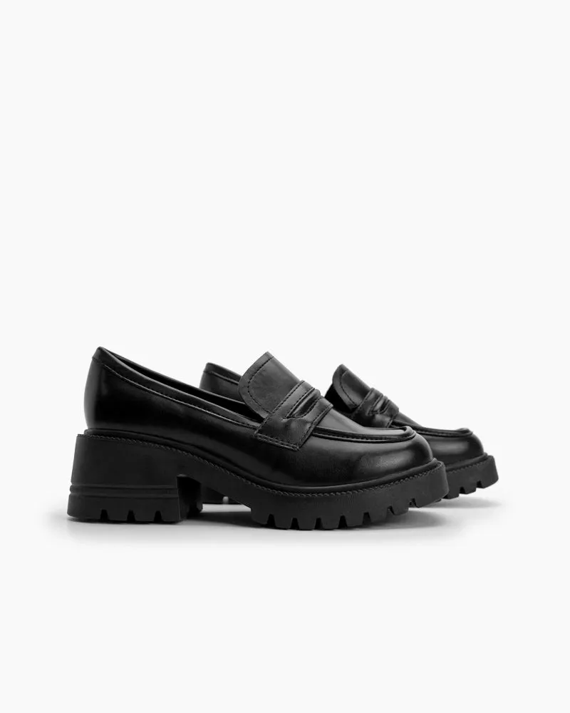 Matte and Patent Leather Penny Chunky Platform Slip-on Loafers