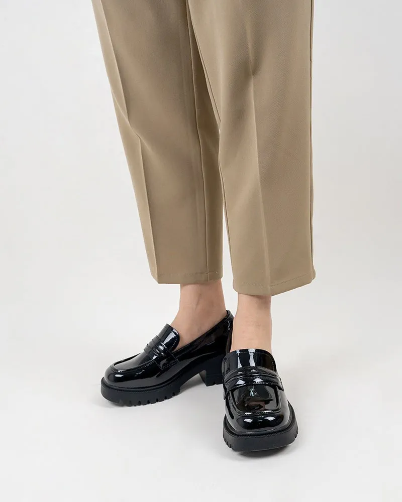 Matte and Patent Leather Penny Chunky Platform Slip-on Loafers