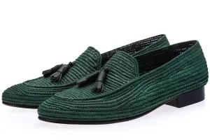 MELILLA RAFIA GREEN LOAFERS