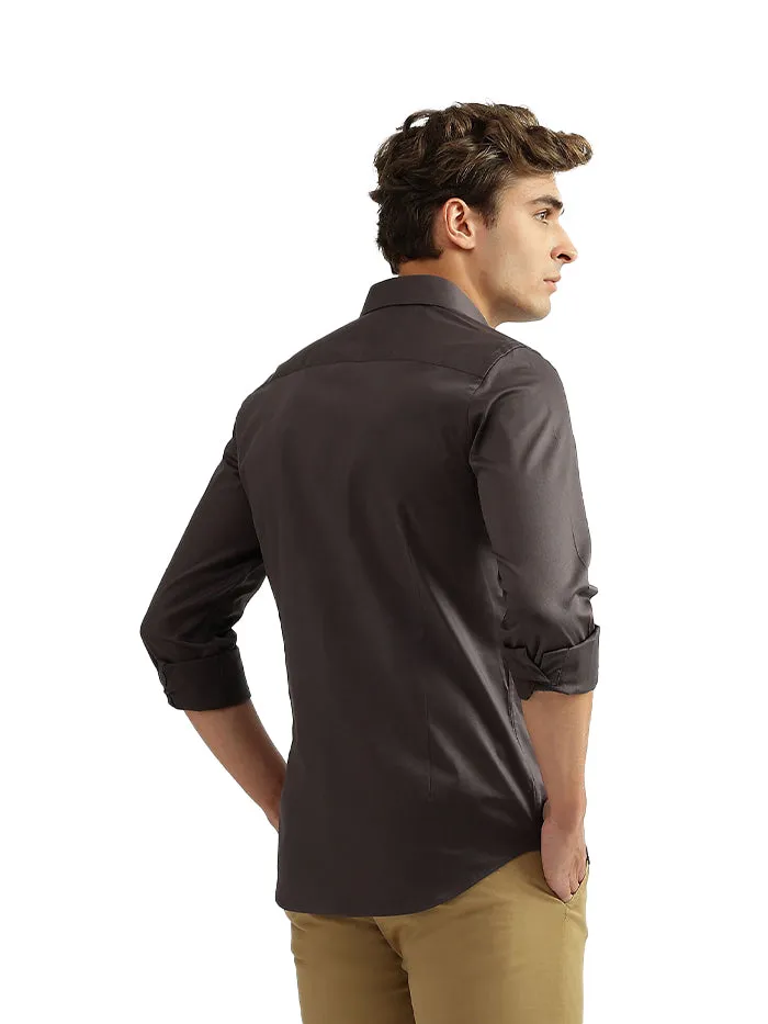 MEN SOLID CUTAWAY COLLAR SHIRT