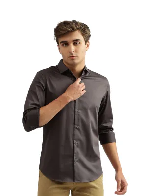 MEN SOLID CUTAWAY COLLAR SHIRT