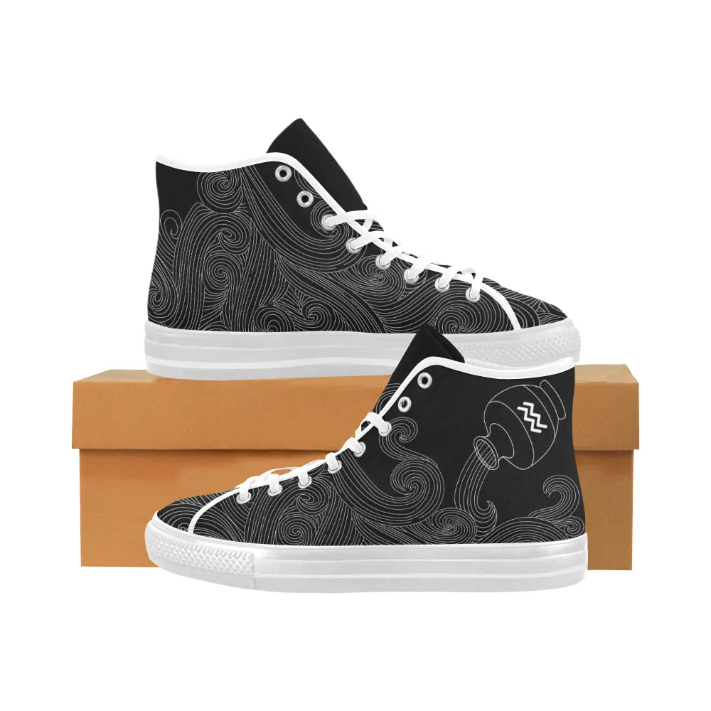 Men's Aquarius Water Bearer Black Zodiac Print Canvas High Top Shoes