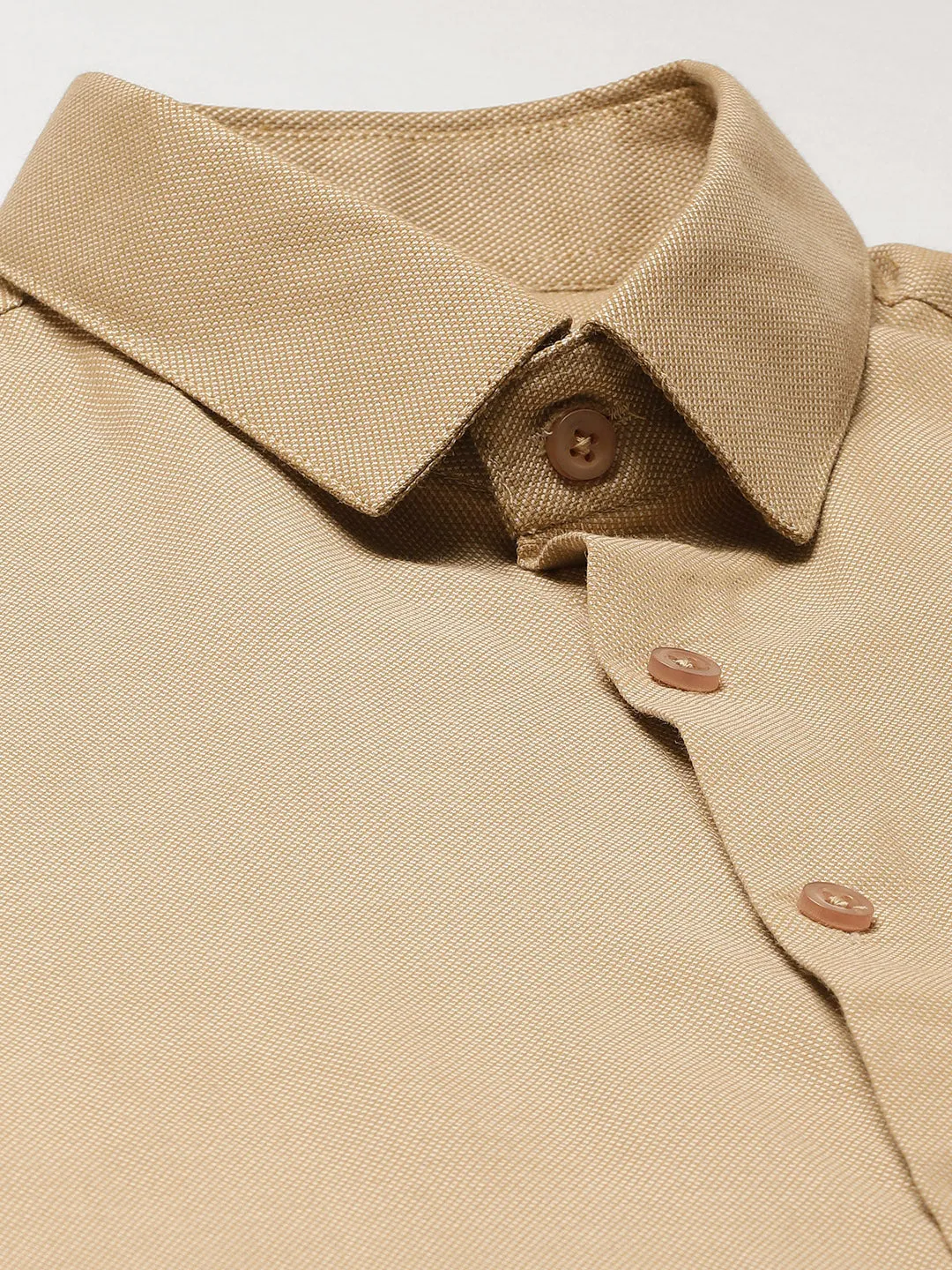 Men's Cotton Beige Self Design Classic Formal Shirt - Sojanya