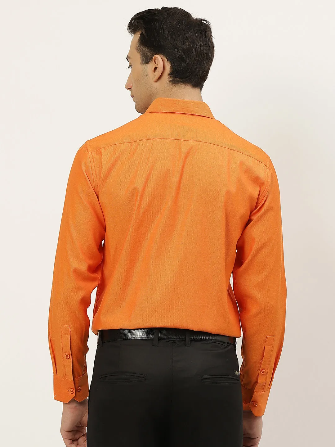 Men's Cotton Orange Self Design Classic Formal Shirt - Sojanya