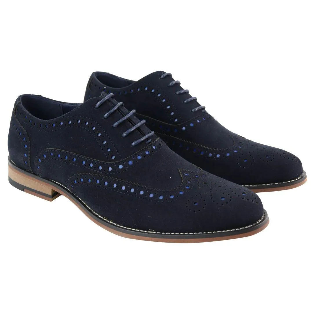 Mens Lace Real Suede Brogues Shoes Gatsby Classic 1920's Blue Brown Vintage