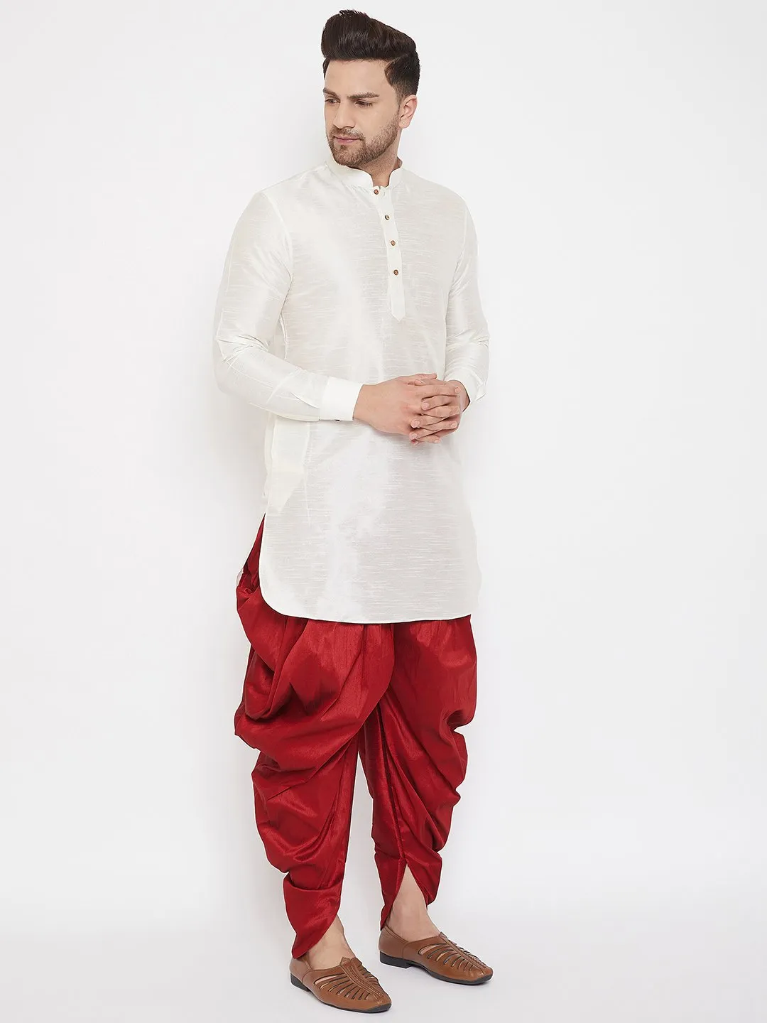 Men's Maroon Cowl Dhoti - Vastramay