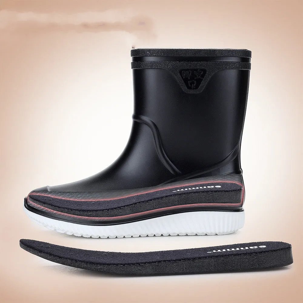 Men's Mid-Tube Rain Boots Thickened Plastic Water Shoes