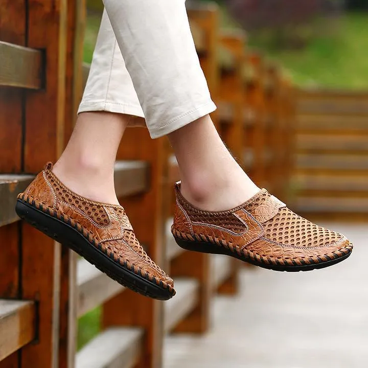 Men's Stitching Honeycomb Mesh Soft Loafers Breathable Outdoor Casual Shoes