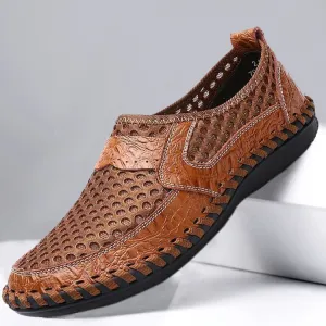 Men's Stitching Honeycomb Mesh Soft Loafers Breathable Outdoor Casual Shoes