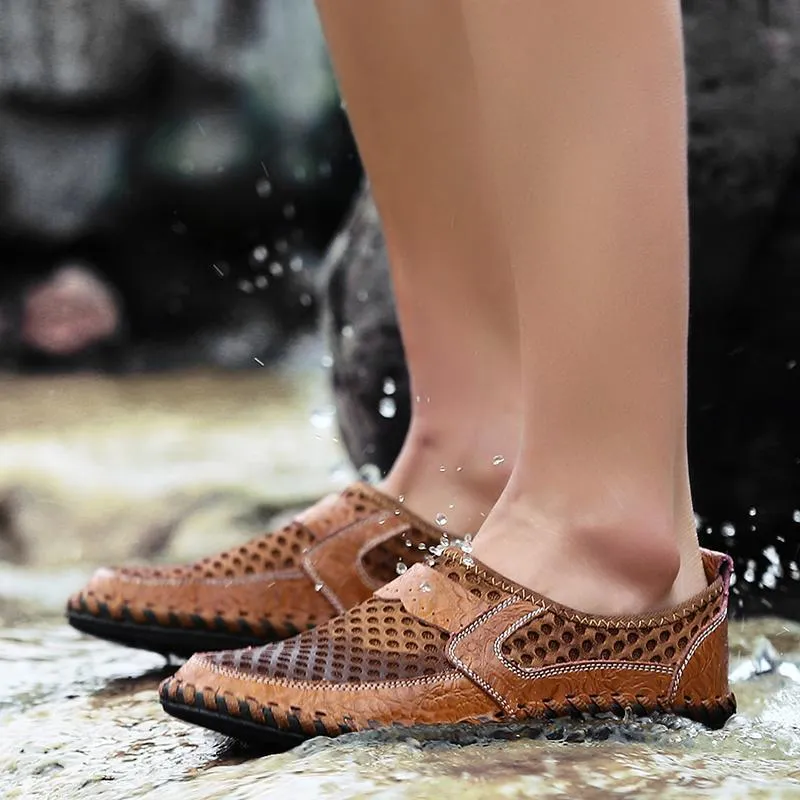 Men's Stitching Honeycomb Mesh Soft Loafers Breathable Outdoor Casual Shoes