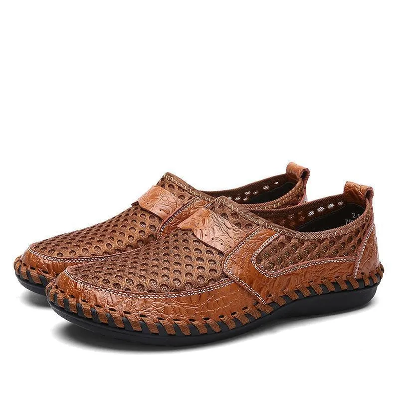 Men's Stitching Honeycomb Mesh Soft Loafers Breathable Outdoor Casual Shoes