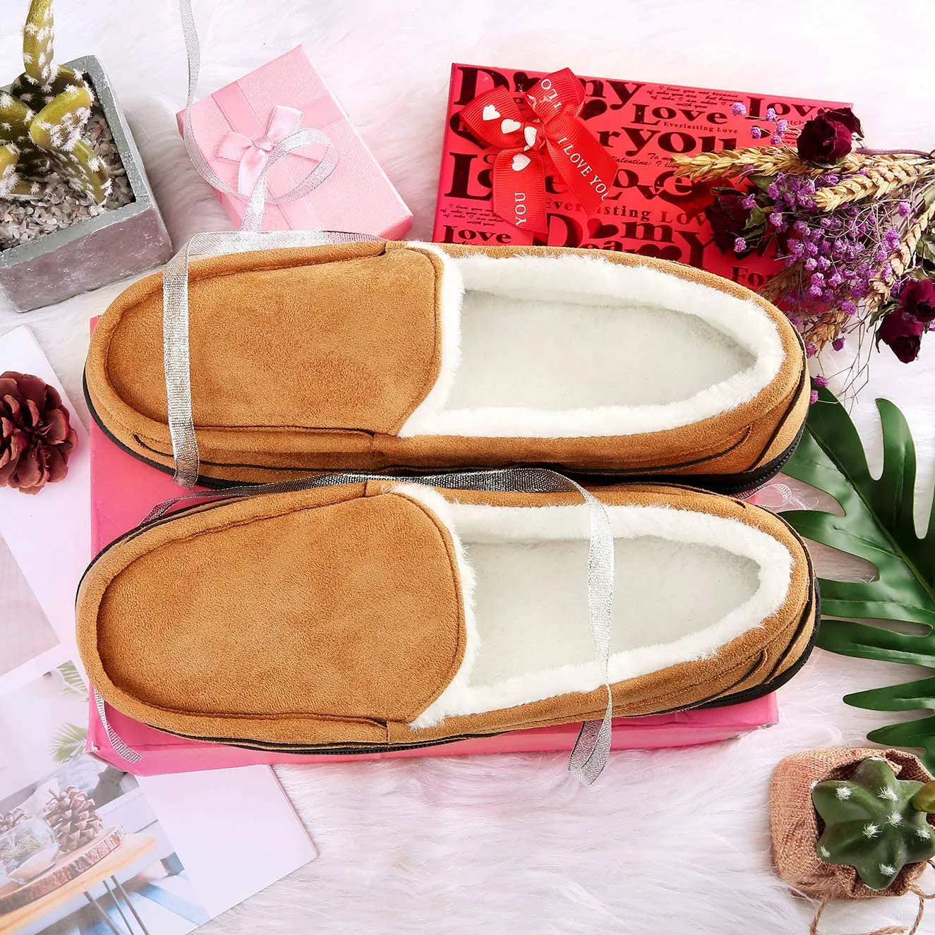 Men's Warm Memory Foam Moccasin Slippers with Fleece Lining