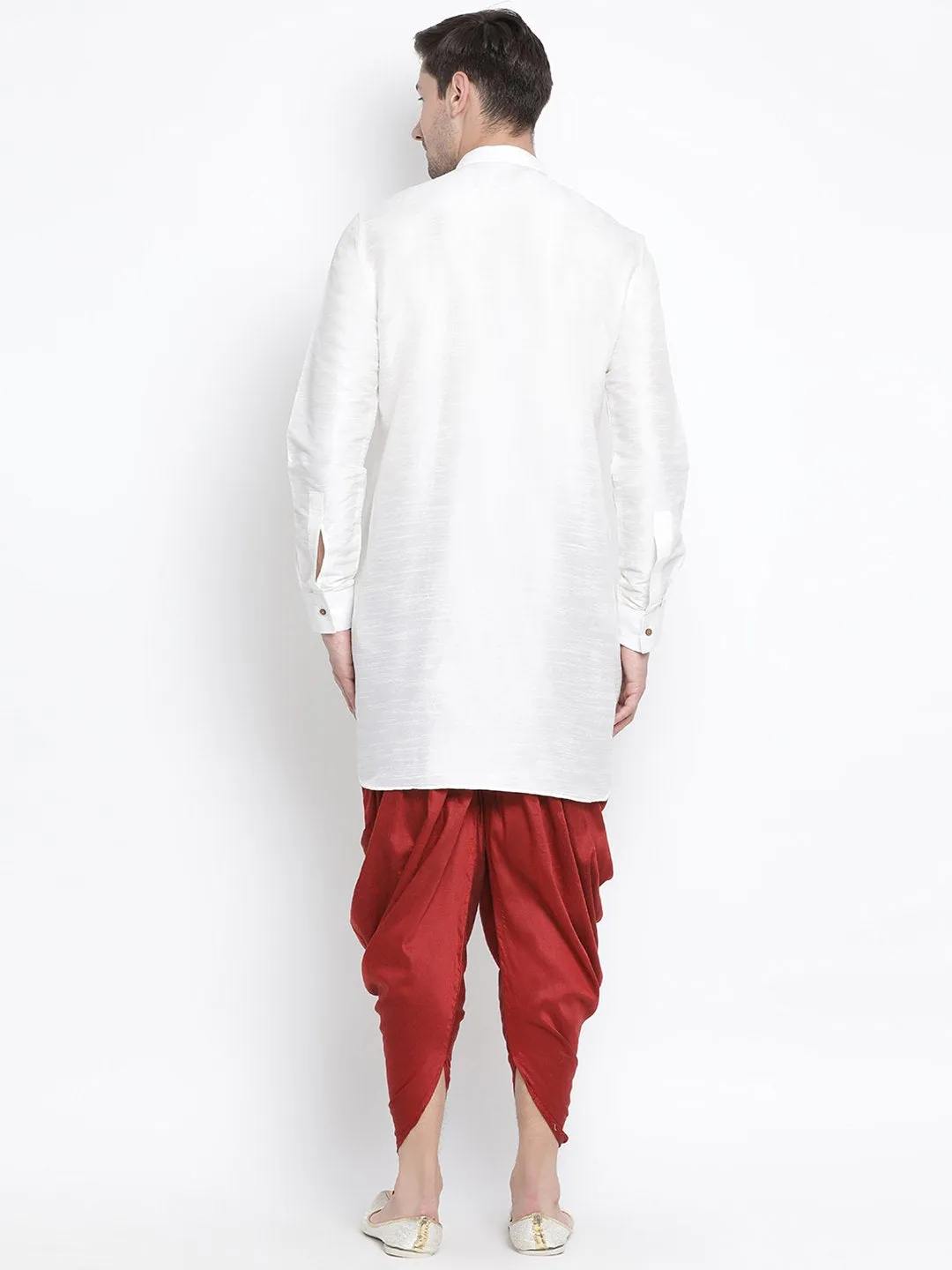 Men's White Silk Blend Kurta and Dhoti Pant Set - Vastramay