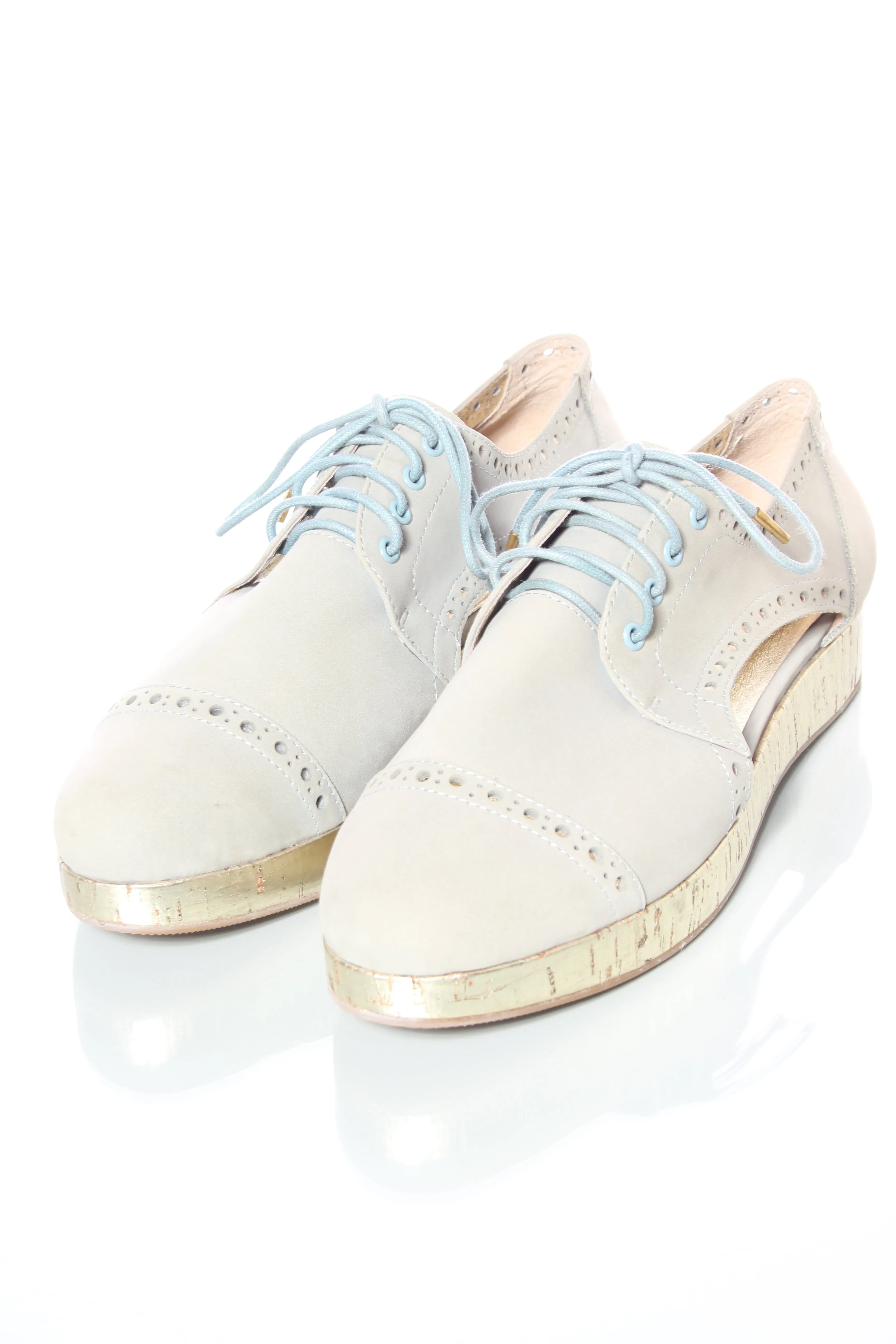 MISS WILSON - Dusty blue leather cutout brogues! 39