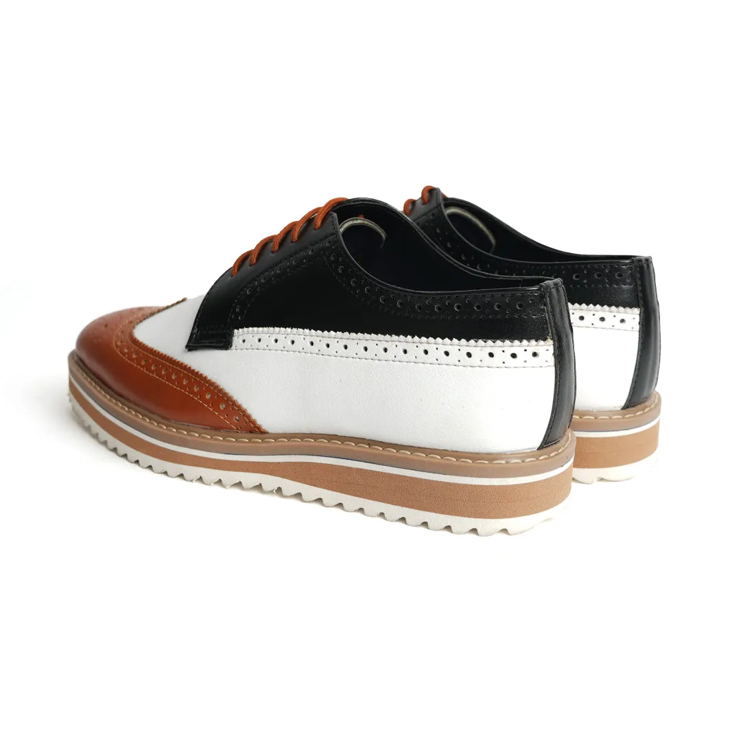 Monkstory Tricolour Brogues - Tan, Black & White