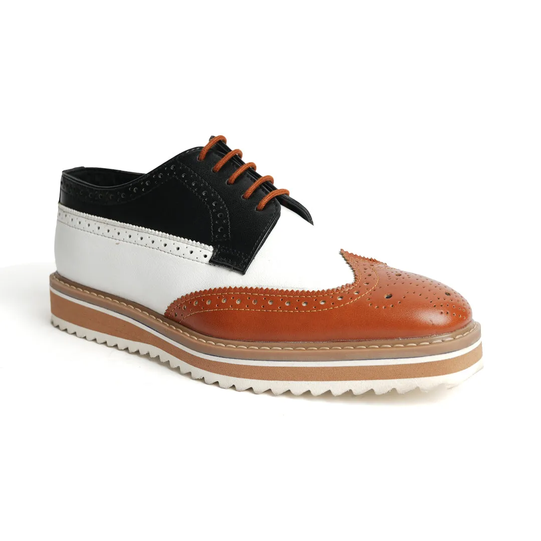 Monkstory Tricolour Brogues - Tan, Black & White