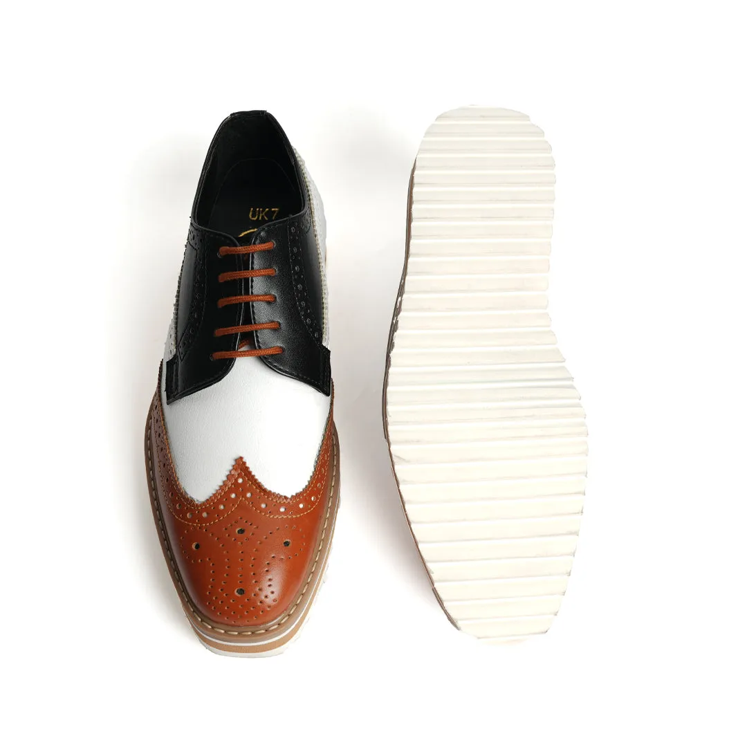 Monkstory Tricolour Brogues - Tan, Black & White