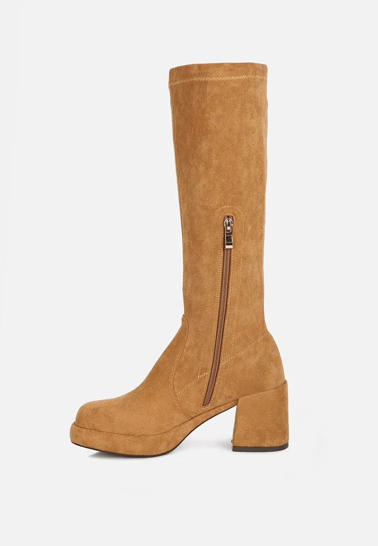 MORPIN Tan Stretch Suede Calf Boots