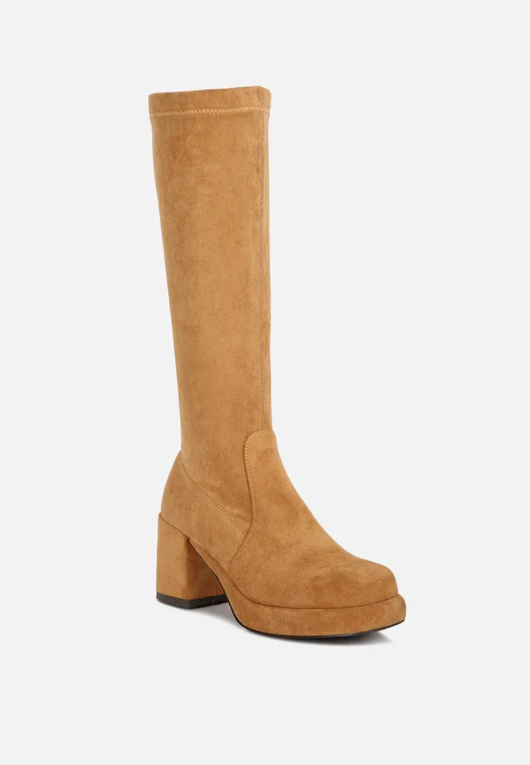 MORPIN Tan Stretch Suede Calf Boots