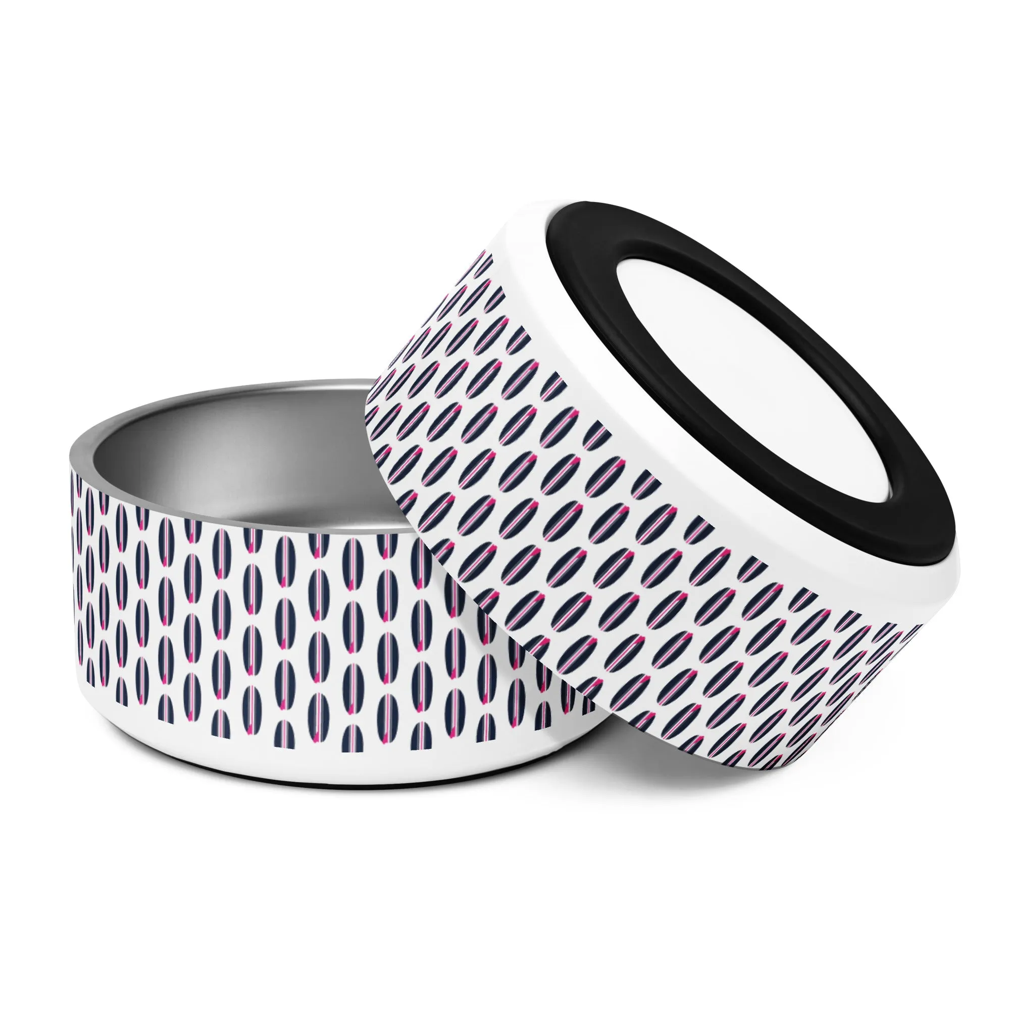 Navy Blue, Hot Pink and White Mini Surfboards Pet Bowl