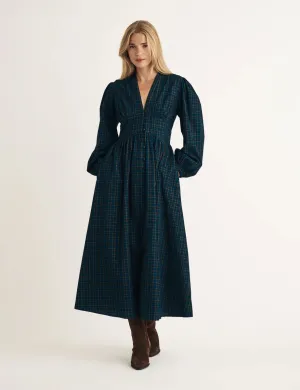 Navy Cord Check Starlight Midi Dress