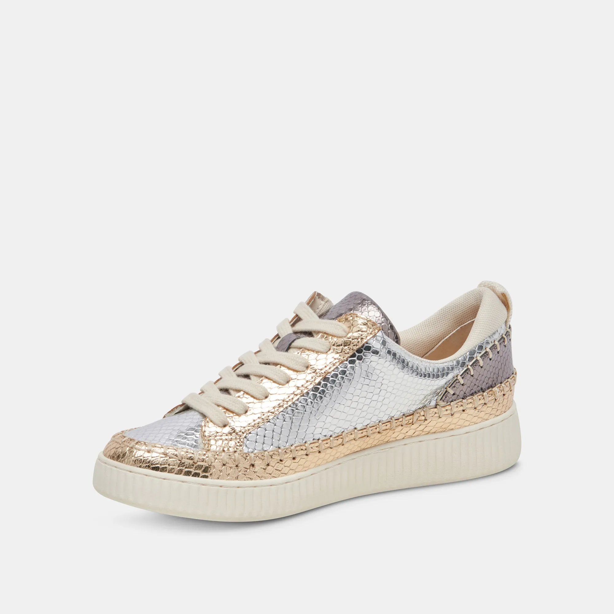 NICONA SNEAKERS SILVER GOLD EMBOSSED LEATHER