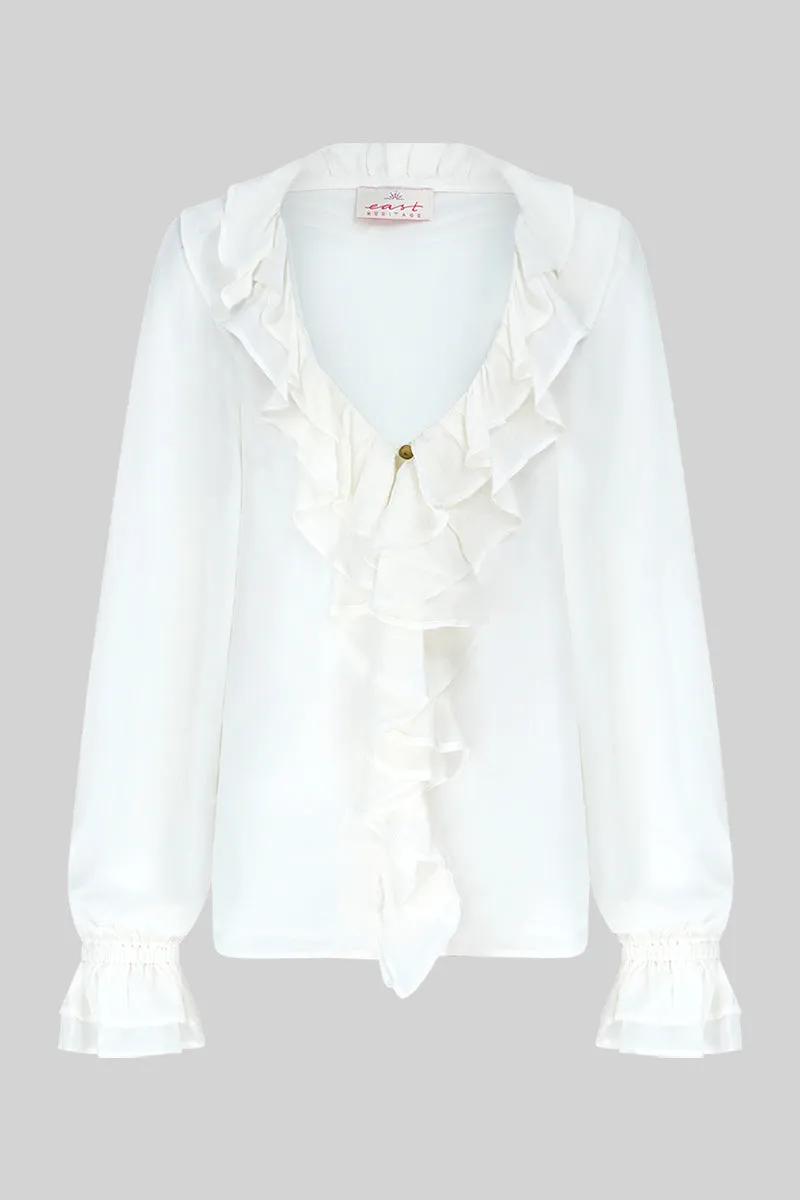 Nuan White Ruffle Top