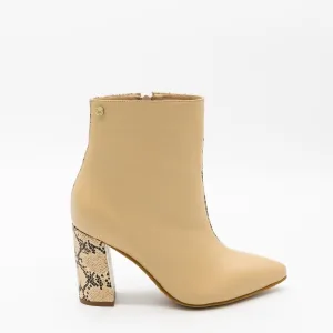 Nukamaku heeled boot in arequipe/sand snakeskin embossed leather