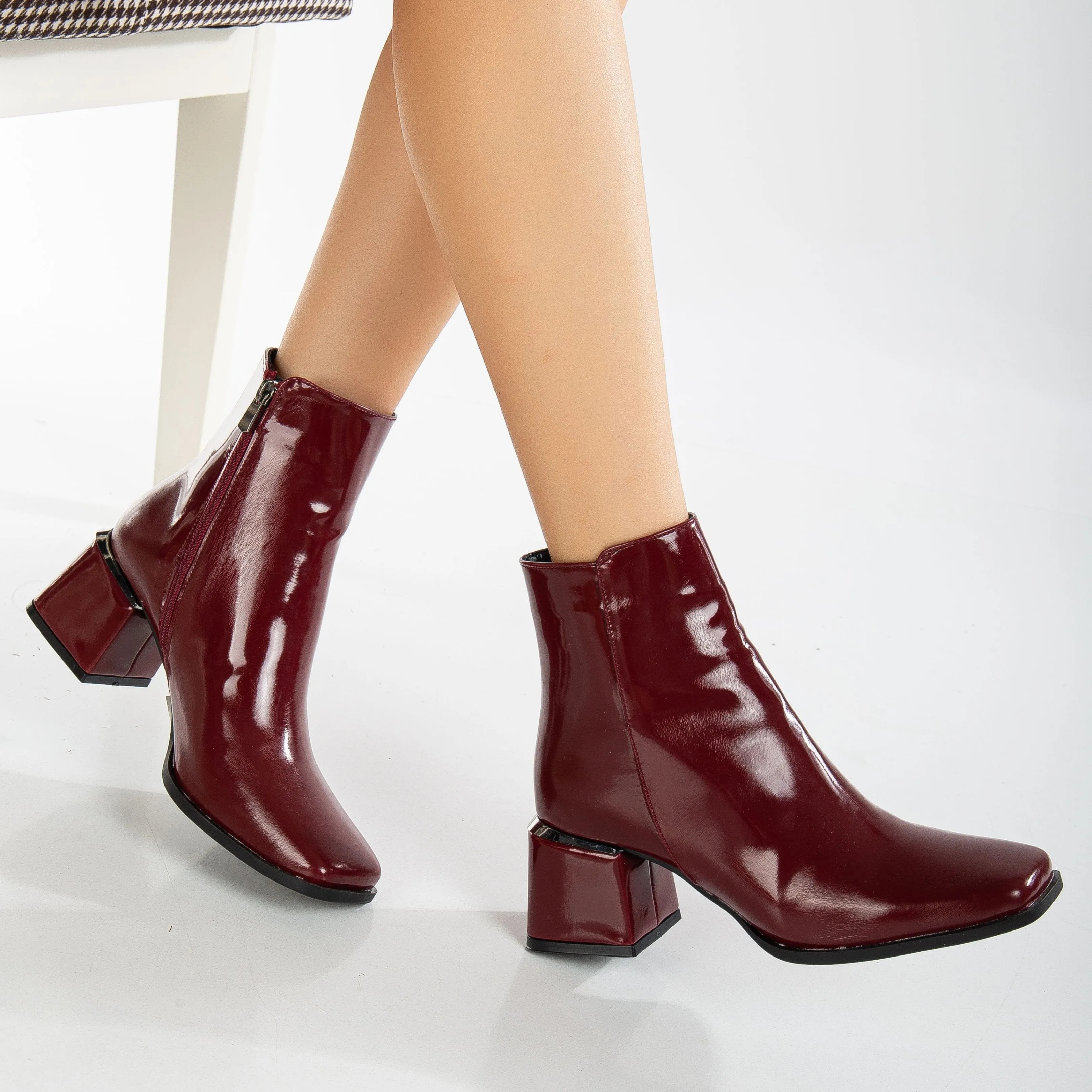 Odette Vegan Leather Ankle Boots | Burgundy Patent