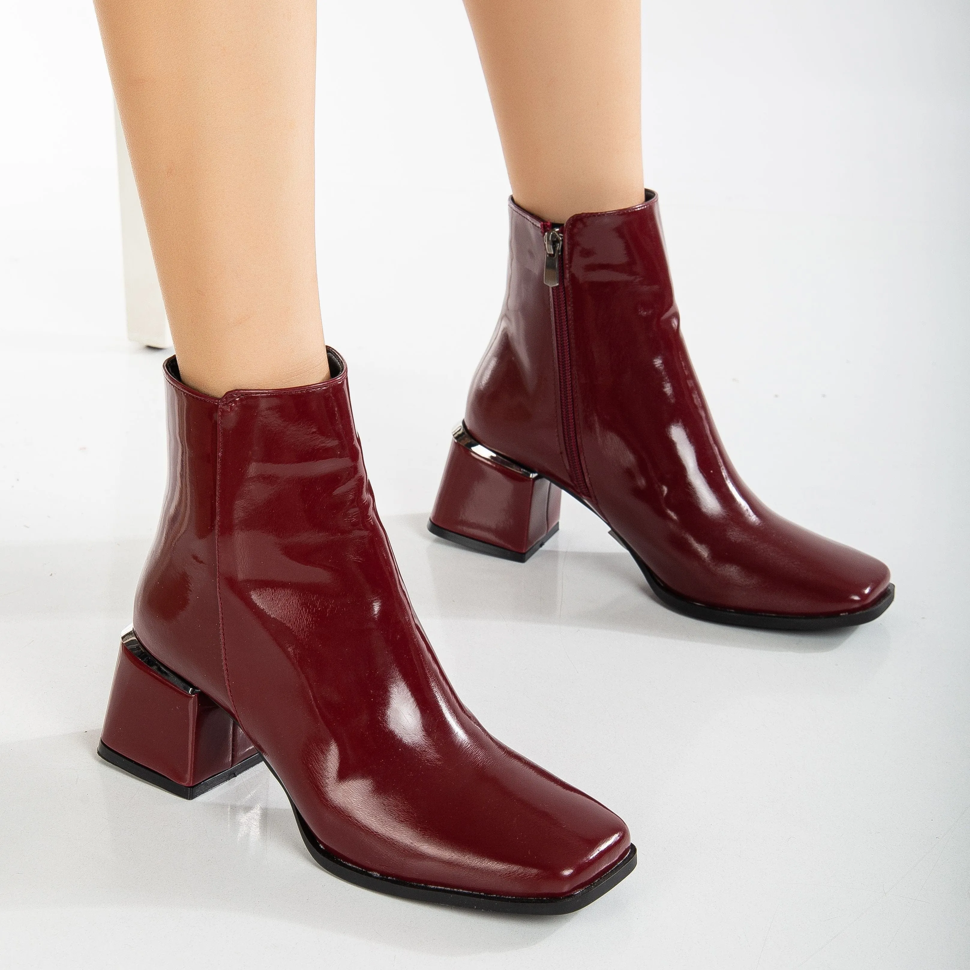 Odette Vegan Leather Ankle Boots | Burgundy Patent