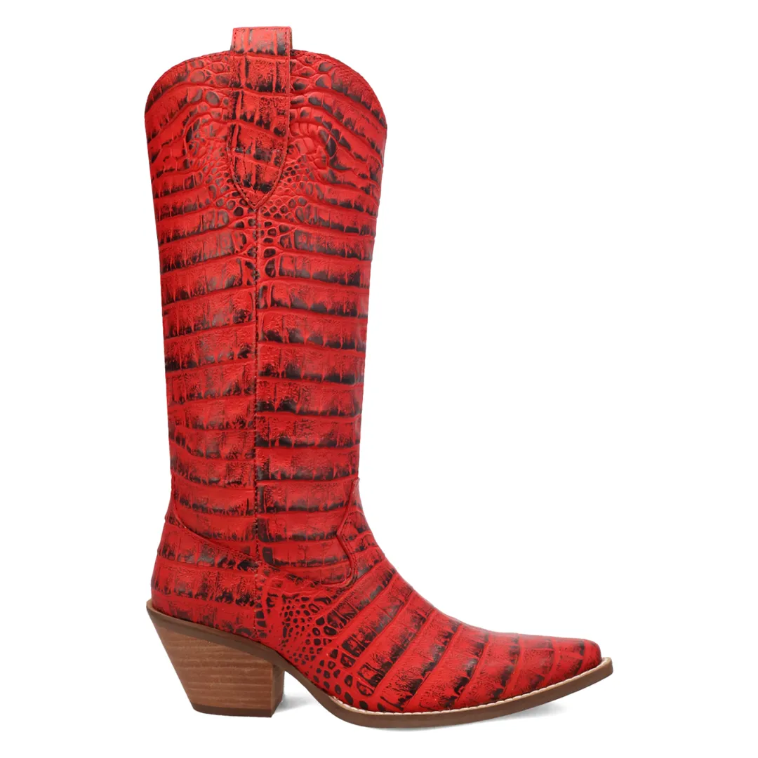 Online Exclusive | Dingo| Ozzie Animal Print Leather Boot in Red **PREORDER