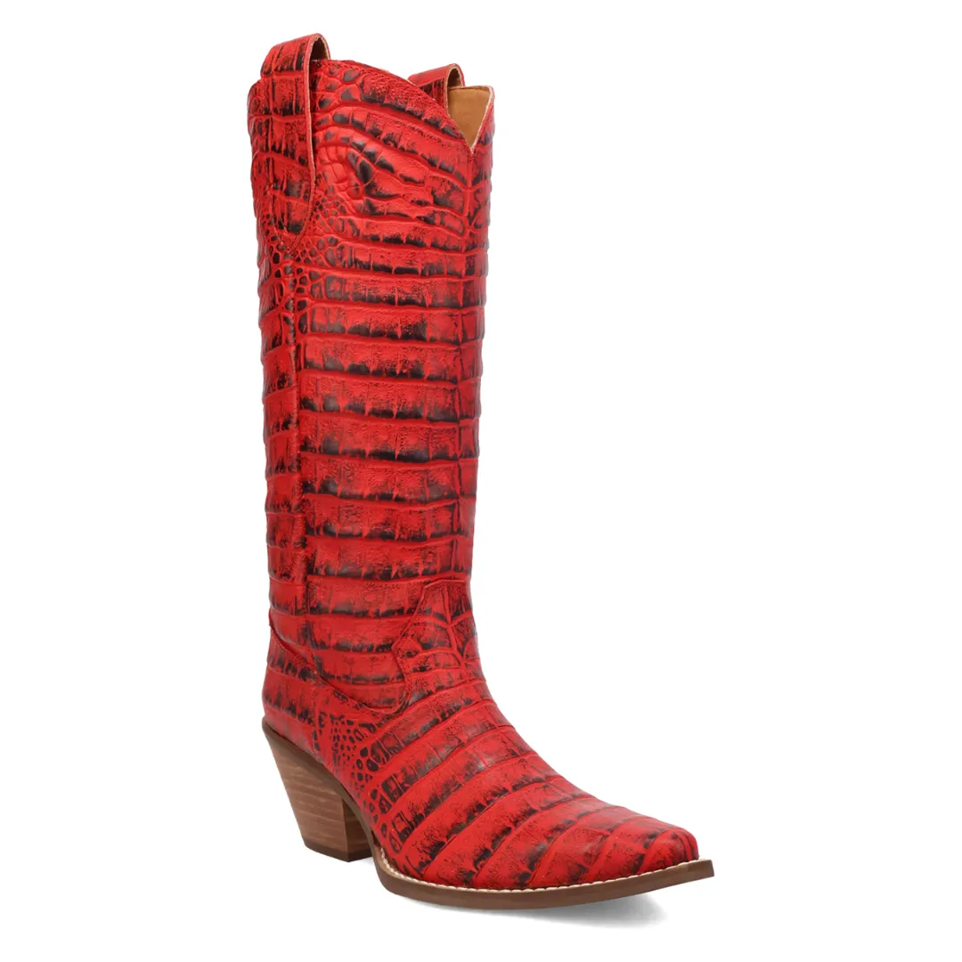 Online Exclusive | Dingo| Ozzie Animal Print Leather Boot in Red **PREORDER