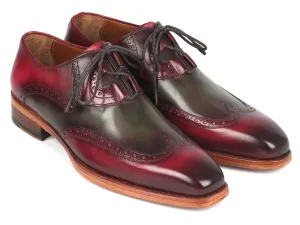 Paul Parkman Goodyear Welted Ghillie Lacing Brogues in Green & Bordeaux