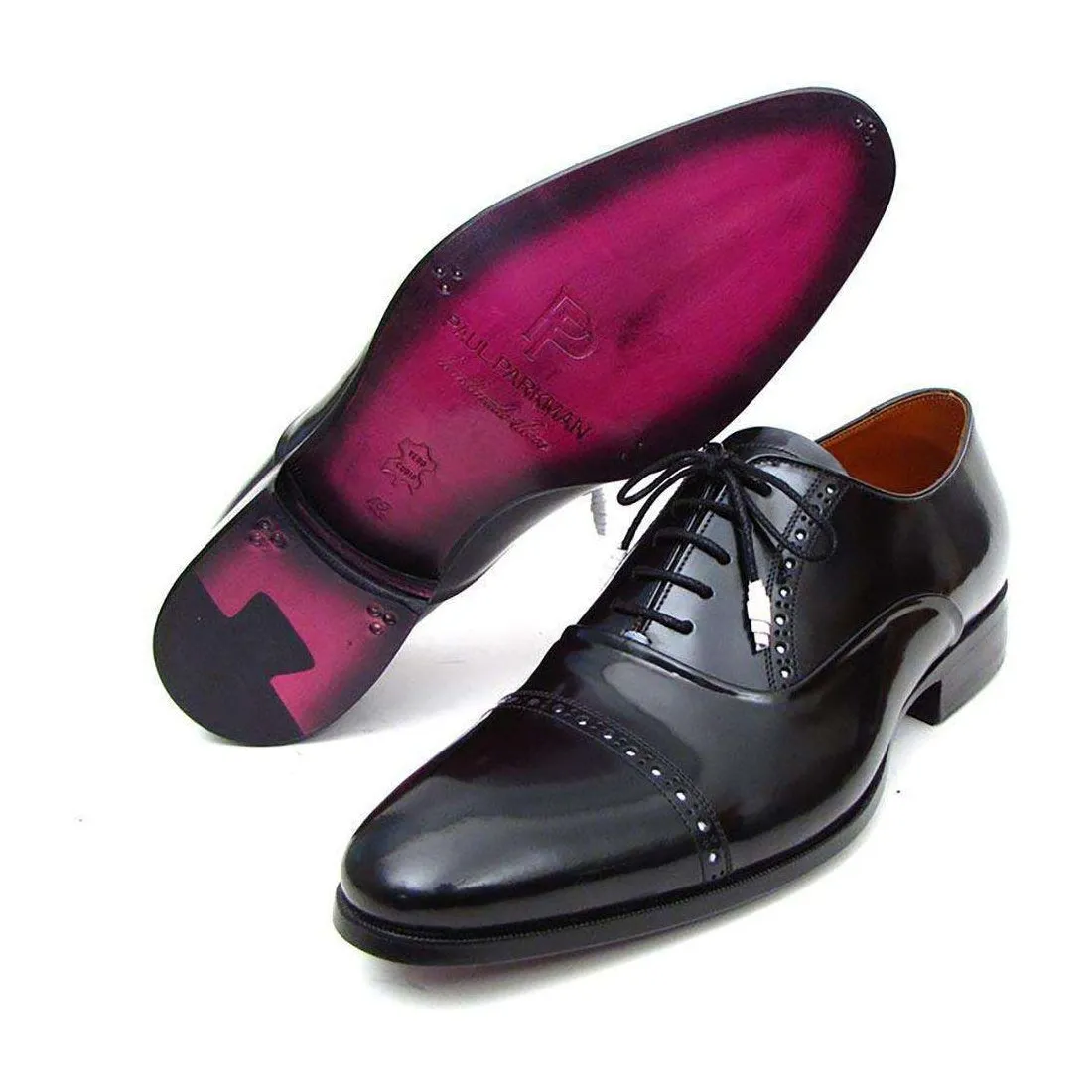 Paul Parkman Handmade Designer Shoes Men's Handmade Designer Shoes Captoe Leather Dress Designer Shoes Black Oxfords (PM4027)