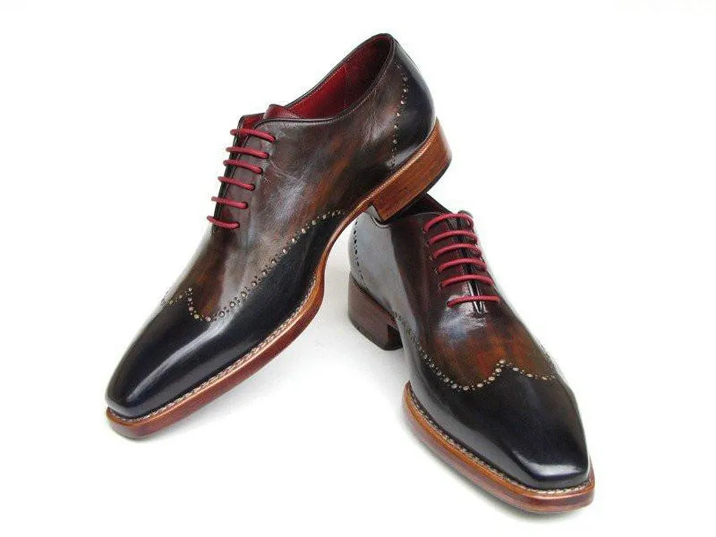 Paul Parkman Men's Wingtip Oxford Goodyear Welted Navy Red Black (ID#081-MIX)