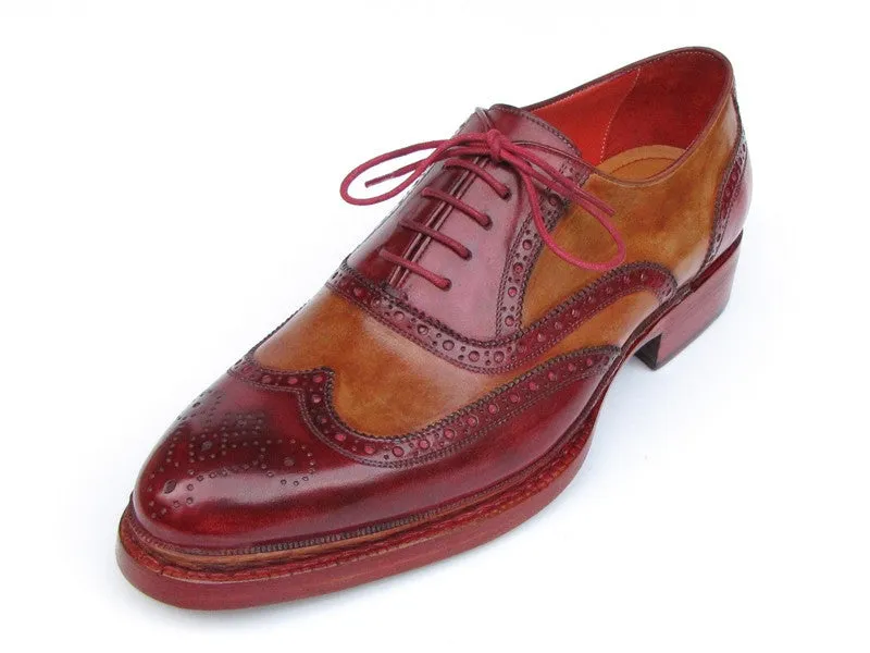 Paul Parkman Triple Leather Sole Wingtip Brogues Bordeaux & Camel