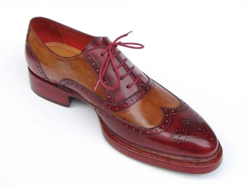 Paul Parkman Triple Leather Sole Wingtip Brogues Bordeaux & Camel