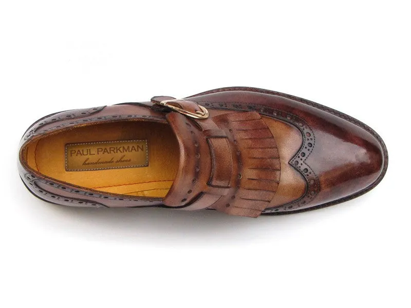 Paul Parkman Wingtip Monkstrap Brogues Brown Hand Painted Leather Upper With Double Leather Sole