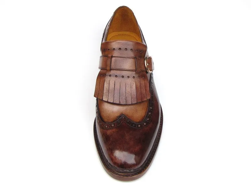 Paul Parkman Wingtip Monkstrap Brogues Brown Hand Painted Leather Upper With Double Leather Sole