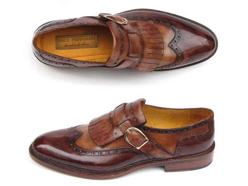 Paul Parkman Wingtip Monkstrap Brogues Brown Hand Painted Leather Upper With Double Leather Sole