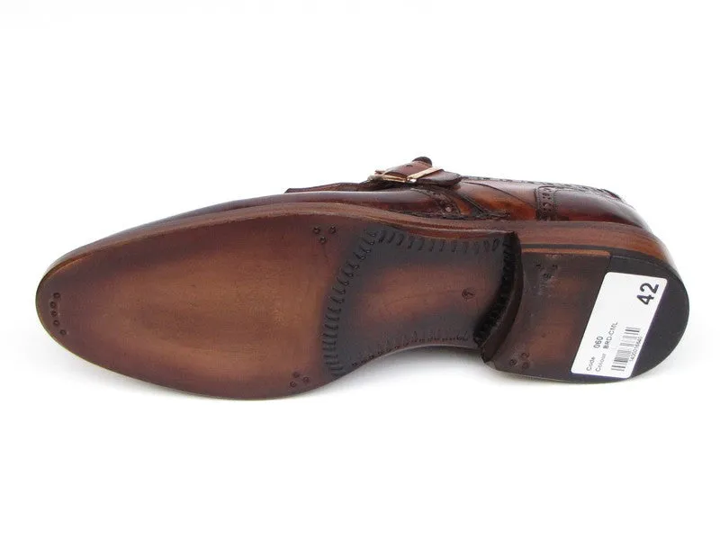 Paul Parkman Wingtip Monkstrap Brogues Brown Hand Painted Leather Upper With Double Leather Sole