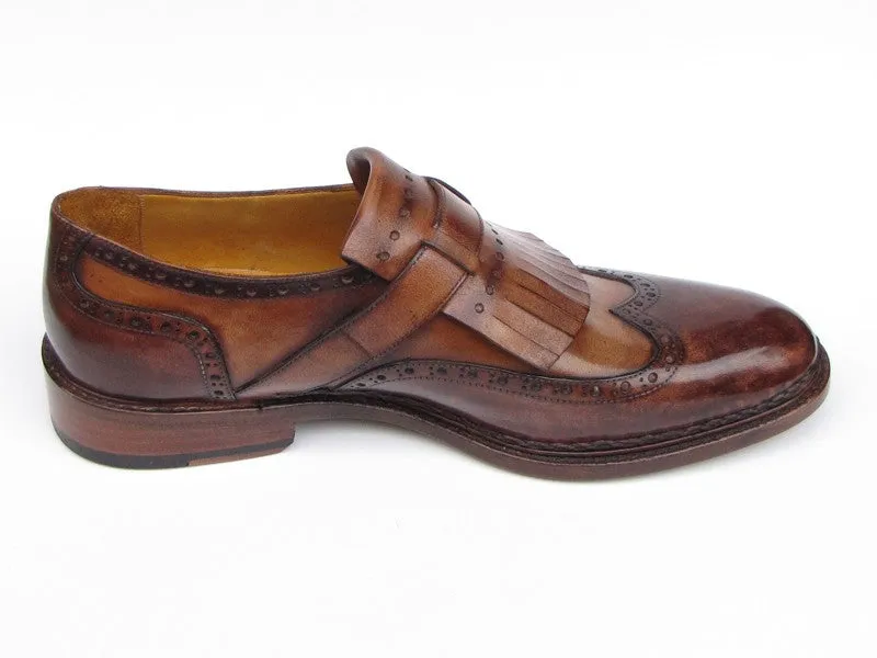 Paul Parkman Wingtip Monkstrap Brogues Brown Hand Painted Leather Upper With Double Leather Sole