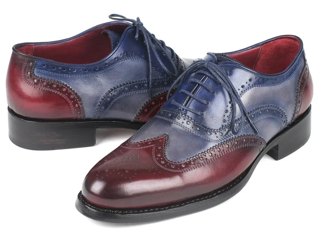 Paul Parkman Wingtip Oxfords Goodyear Welted Bordeuax Grey Blue (ID#BR027GRBL)