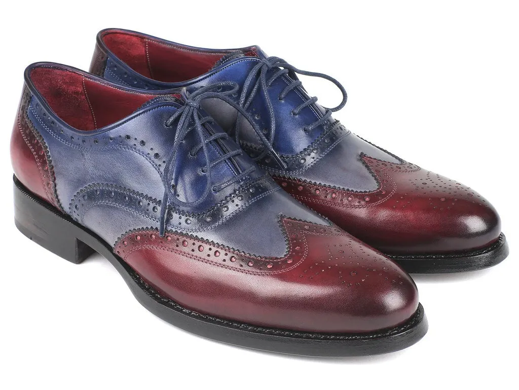 Paul Parkman Wingtip Oxfords Goodyear Welted Bordeuax Grey Blue (ID#BR027GRBL)