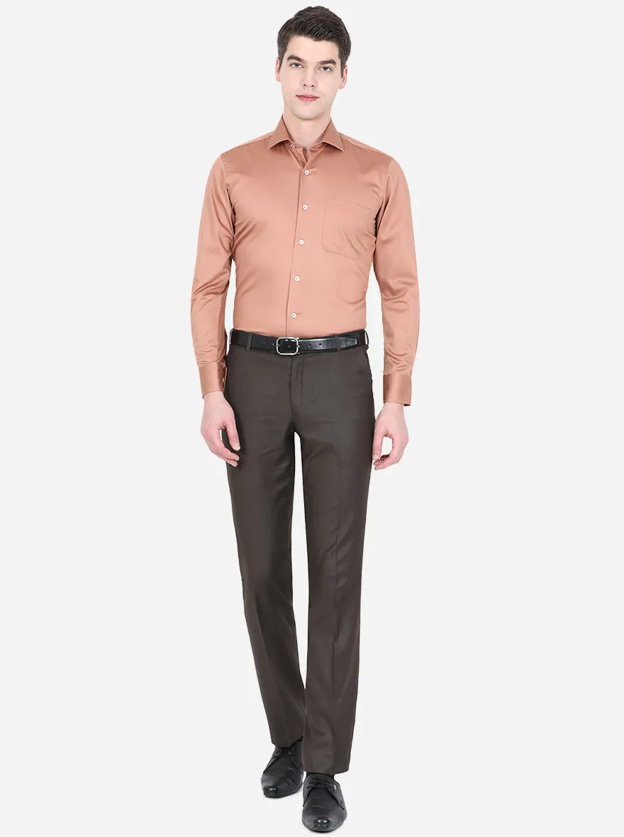 Peach Solid Slim Fit Formal Shirt | Metal