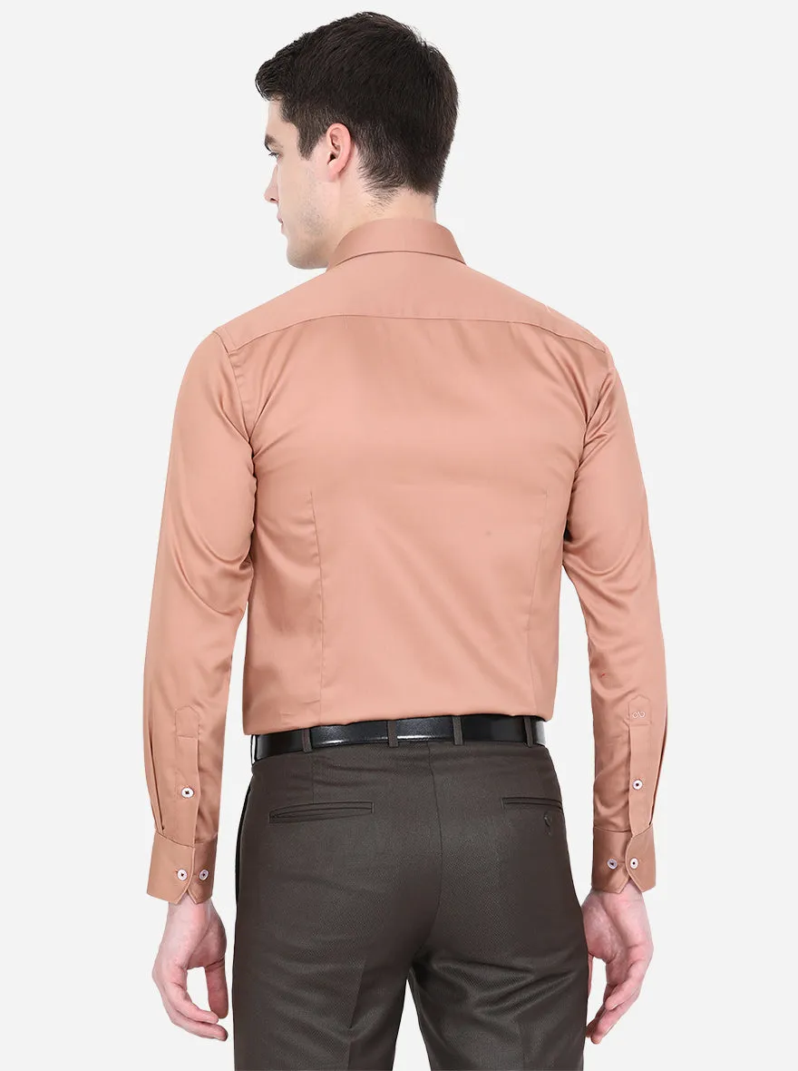 Peach Solid Slim Fit Formal Shirt | Metal