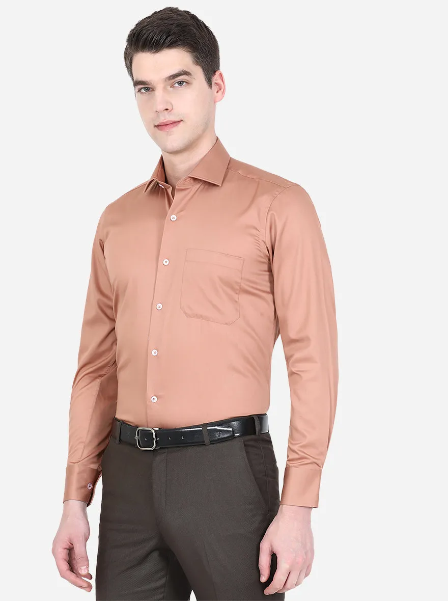 Peach Solid Slim Fit Formal Shirt | Metal