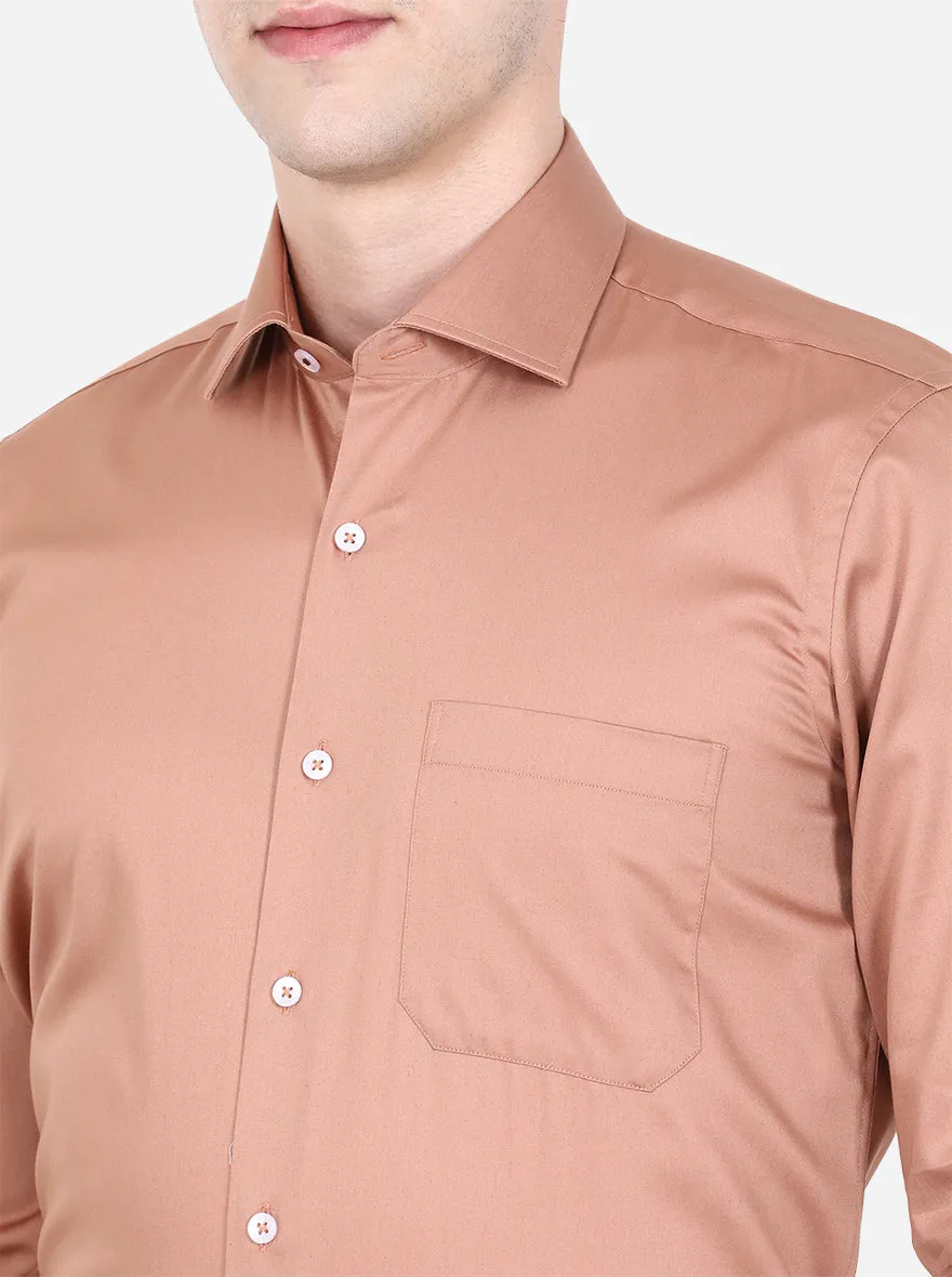 Peach Solid Slim Fit Formal Shirt | Metal