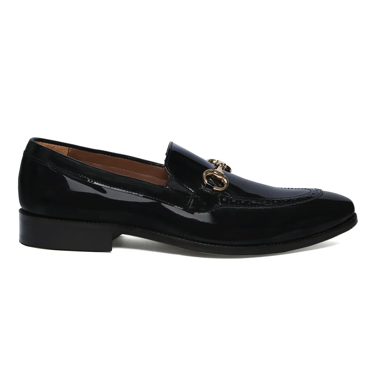 Penny Loafer with Horse Bit Buckle Detailing Black Patent Leather